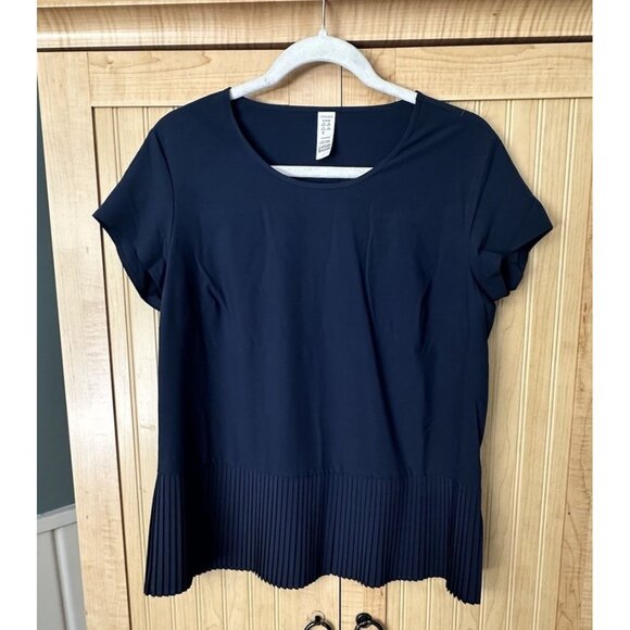 SPANX Yes Pleats Shirt Womens Medium Navy Blue Active Stretch UPF 50 Athleisure - Picture 5 of 5
